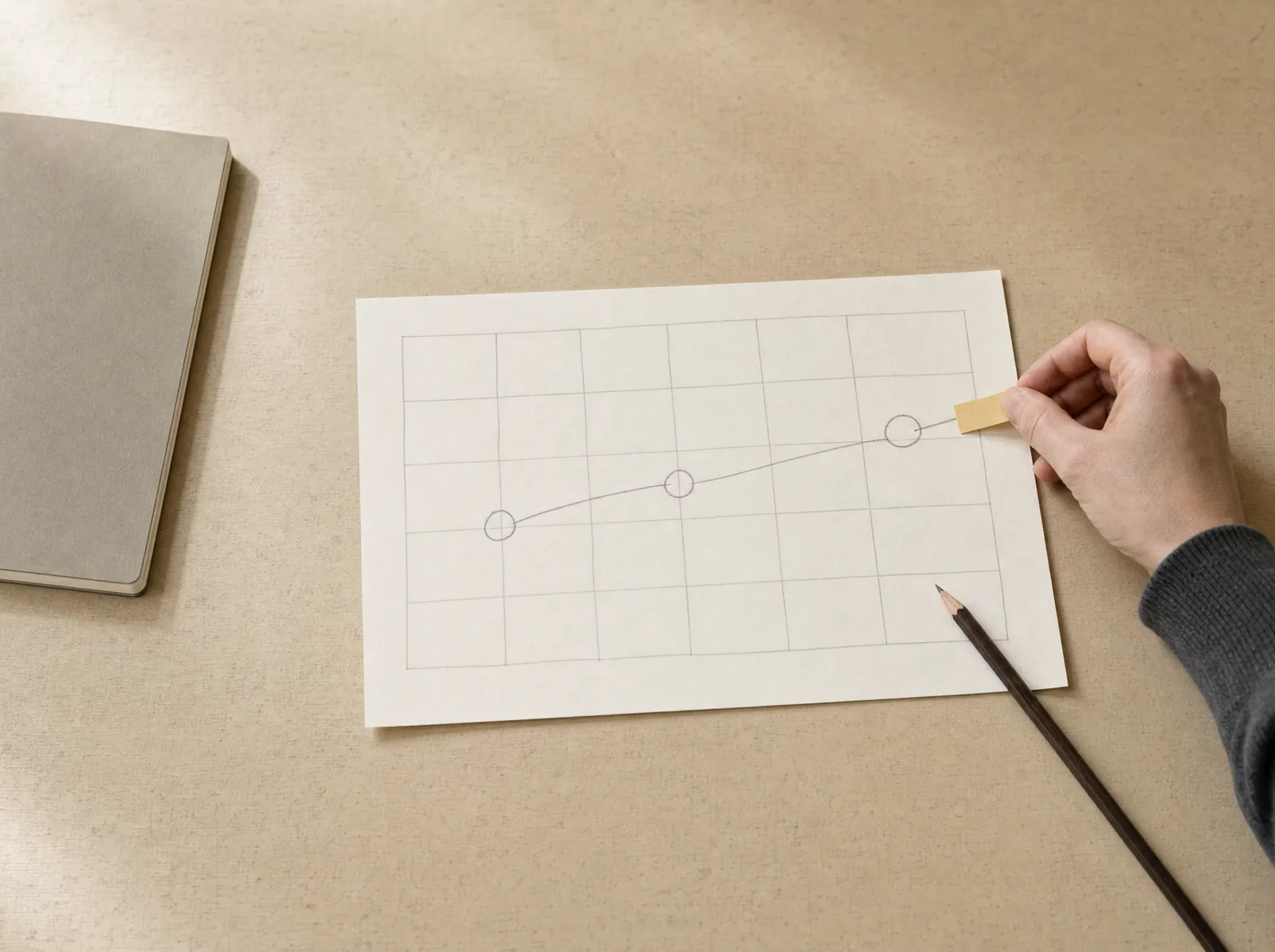 Undatierter Kalender mit Markierungen zur Planung mehrerer Schritte.